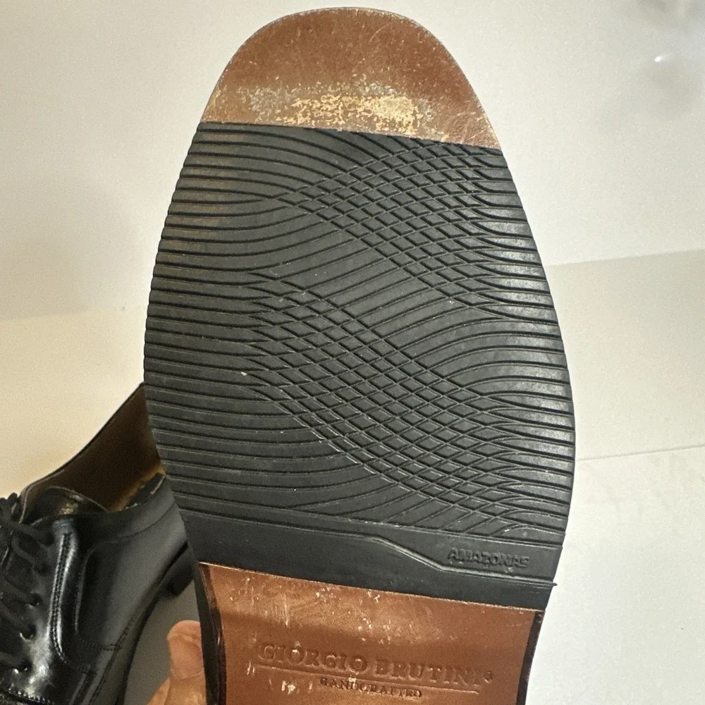 Giorgio Brutini Oxford Dress Shoe Mens 9 1/2 Black Leather Cap Toe Lace Up